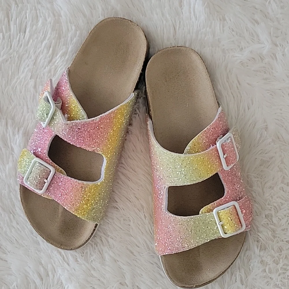 Children's Place Glitter Rainbow Buckle Sandals Girls Youth Size 4